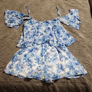 Show Me Your MuMu Blue and White Floral romper